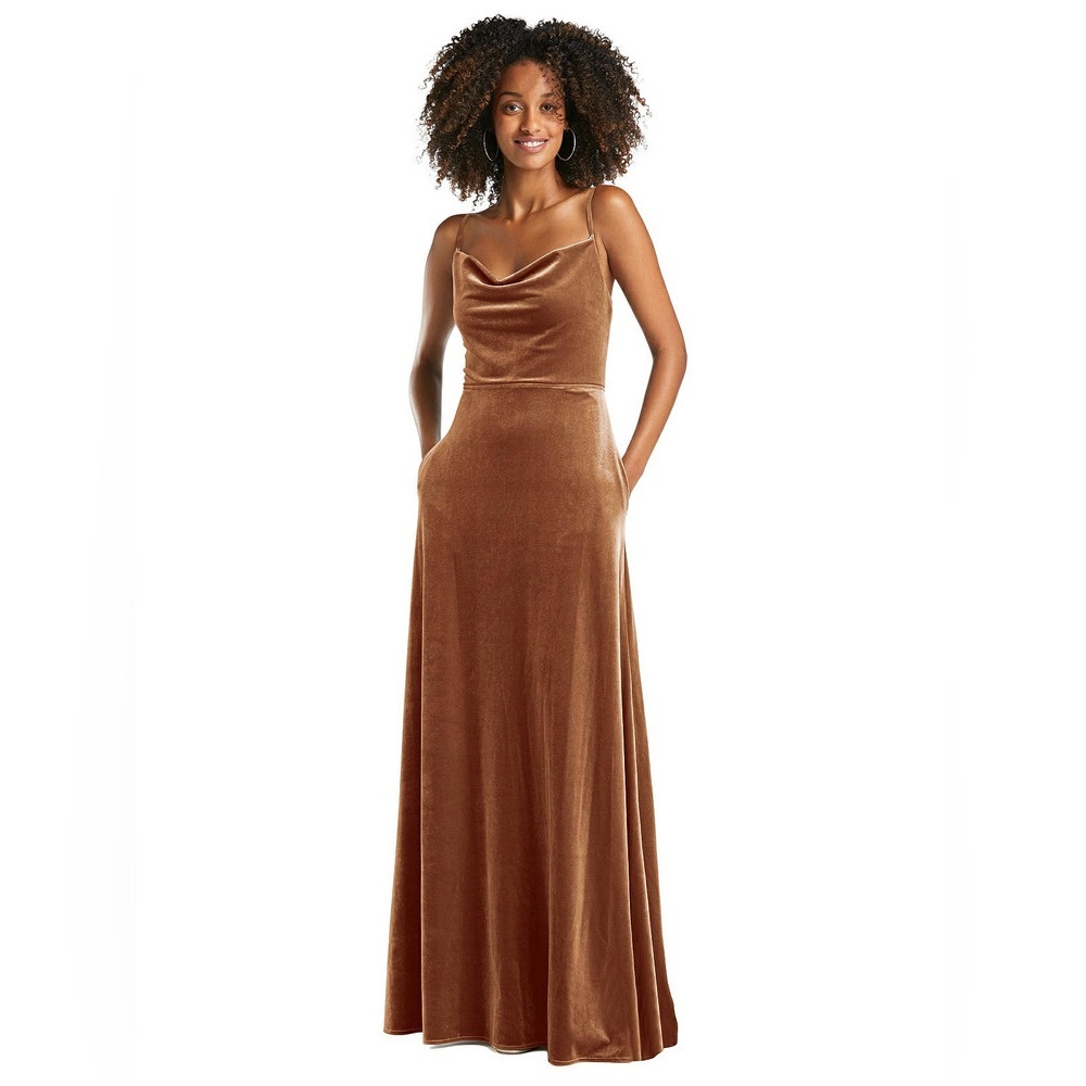 NWT After Six Cowl Neck Velvet Maxi Dress Gown Golden Almond Size 14